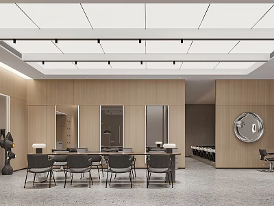 Modern Beauty Hair Salon Interior With Open Design Styling Chairs And Mirrors 3d model