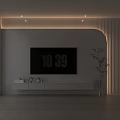 Modern Minimalist TV Background Wall Design With White Panel Floating TV Stand And Potted Plant