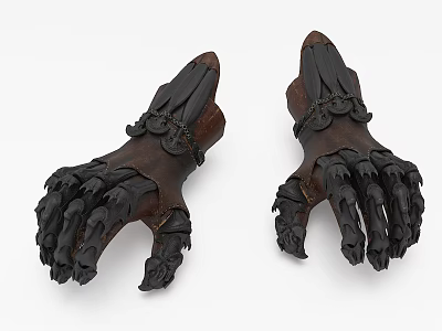 Decorative Black And Brown Claw Shaped Objects With Carved Details And Metal Rings 3d model