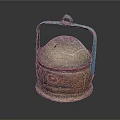Traditional Woven Storage Basket With Dome Lid Colorful Handle And Decorative Patterns