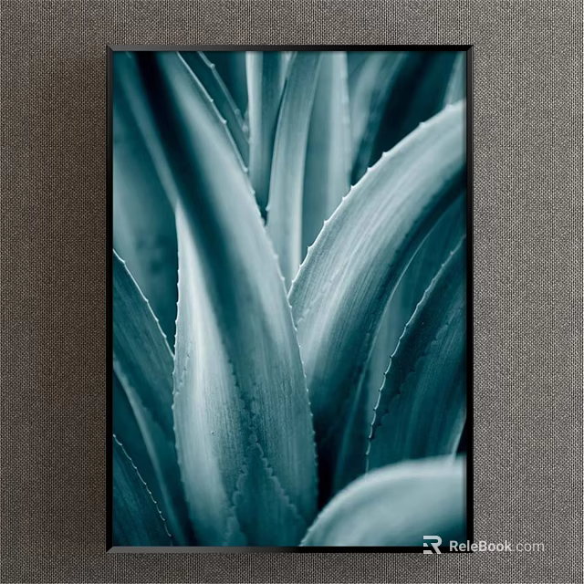 Modern Botanical Plant Painting With Teal Green Leaves And Detailed Texture 3d model 