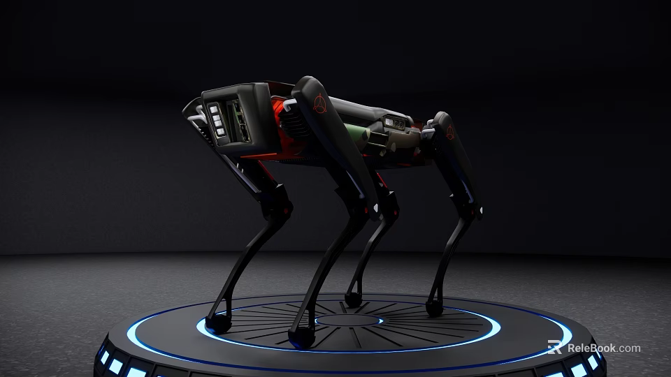 Smart Machine Four Legged Robot With Modern Design On Display Platform With Blue Lights 3d model 