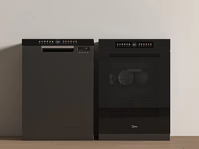 Modern Black Kitchen Appliances With Control Panels In Kitchen Setting 3d model