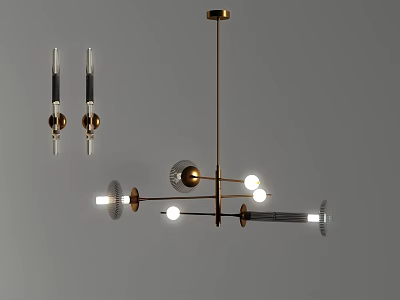 Modern Lighting Combination With Brass Frame Glass Elements And Spherical Bulbs 3d model