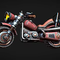 Vintage Red 3D Model Motorcycle with Yellow Headlight Brown Leather Seat and Large Tires