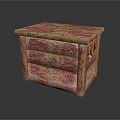 Vintage Wooden Chest With Red Beige Wood Grain And Metal Latch Handle