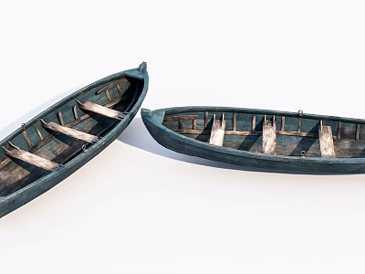 Vintage Blue Wooden Boats With Wooden Seats And Planks Side By Side 3d model