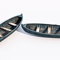 Vintage Blue Wooden Boats With Wooden Seats And Planks Side By Side