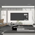 Modern Living Room Interior With Sofa TV Wall Fireplace Marble Accents And Large Windows