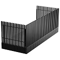 Modern Black Metal Fence With Vertical Slats And Decorative Design Structure