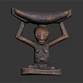 Decorative Pillow Featuring Wooden Sculpture Design Seated Figure Holding Banana Shaped Object