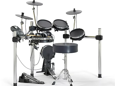 Professional Electronic Drum Kit with Multiple Drums Cymbals Pedal and Stool 3d model