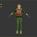 Male Game Film Character In Green Shirt Brown Tactical Vest Khaki Pants With Outstretched Arms