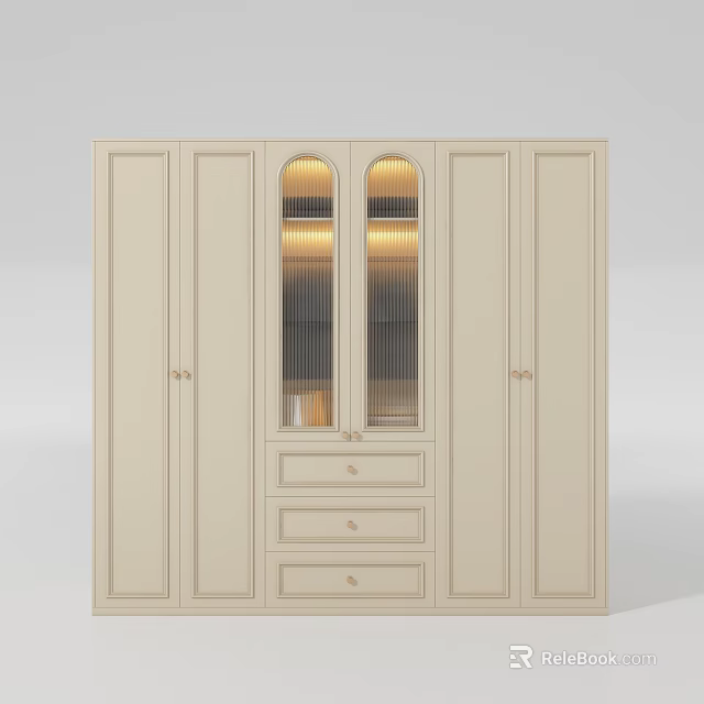 Elegant Beige Wardrobe Interior With Glass Doors Drawers And Modern Minimalist Design 3d model 