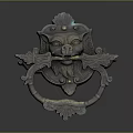 Antique Lion Head Door Knocker With Carved Ornaments And Gemstone Accents