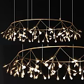 Modern Multi Layered Chandelier With Golden Frame And Hanging Light Bulbs