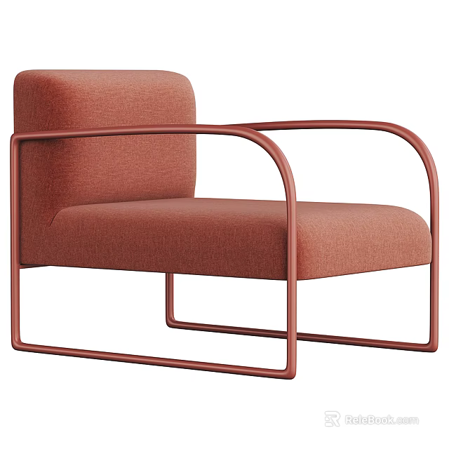 Modern Coral Red Single Sofa With Curved Metal Frame And Fabric Upholstery 3d model 