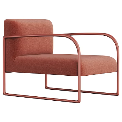 Modern Coral Red Single Sofa With Curved Metal Frame And Fabric Upholstery 3d model