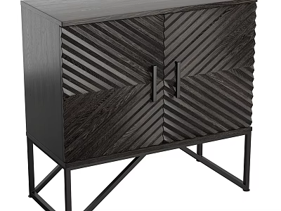 Modern Entryway Console Cabinet with Dark Wood Grain Diagonal Stripe Design and Metal Handles 3d model