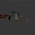 Military Weapon with Tripod Wooden Grip and Metal Components Setup