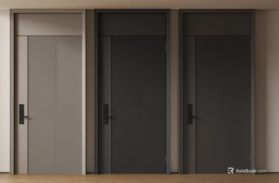 Three Modern Security Doors In Light Dark Gray With Sturdy Design For Home Interior 3d model