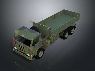 Military Camouflage Dump Truck With Open Cargo Bed And Six Wheel Design 3d model