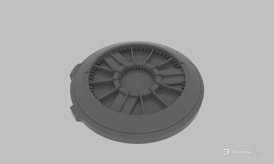 Gray Circular Mechanical Component With Detailed Radial Structure And Industrial Design 3d model 