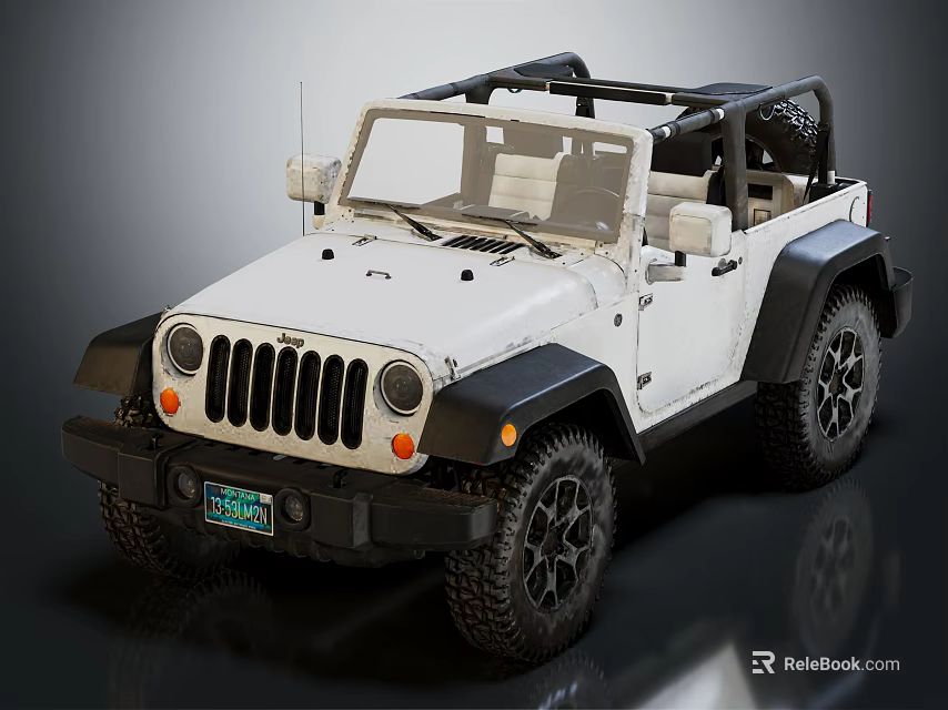 White Convertible Off Road Jeep With Black Roof Rack And Large Tires 3d model 