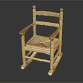 Classic Wooden Rocking Chair With Woven Seat And Armrests In Light Wood Tone
