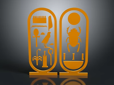 Orange Egyptian Obelisk Decorations Featuring Scarab Sun Disk Cobra Scepter And Lotus Symbols 3d model