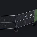 Curved Temporary Chain Link Fence With Green Fabric And Metal Support Stands