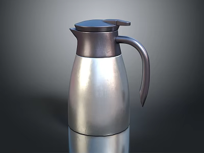 Stainless Steel Vacuum Flask With Silver Body Dark Gray Lid And Handle 3d model