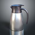 Stainless Steel Vacuum Flask With Silver Body Dark Gray Lid And Handle