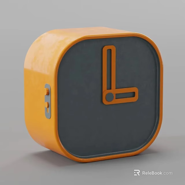 Cube Shaped Modern Clock with Orange Frame Gray Dial Minimalist Hands and Side Number Three 3d model