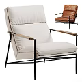 Beige Fabric Single Sofa With Wooden Armrests Black Metal Frame And Brown Leather Accent Chair