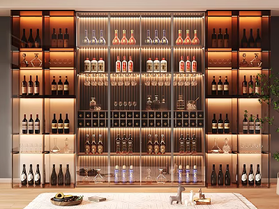 Modern Wine Cabinet With Built in Lighting Multi tiered Shelves For Wine Bottles And Glasses 3d model