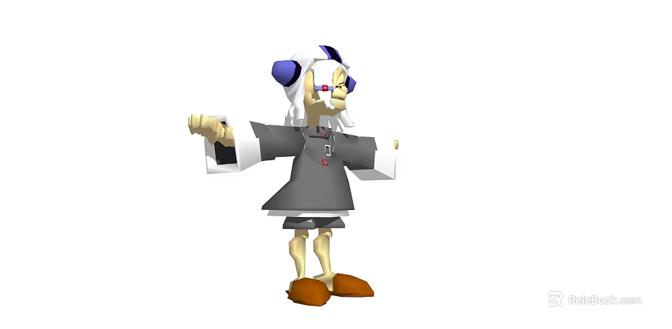 Game and Movie Character With Blue White Head Gray Robe Red Ornament Brown Shoes 3d model 