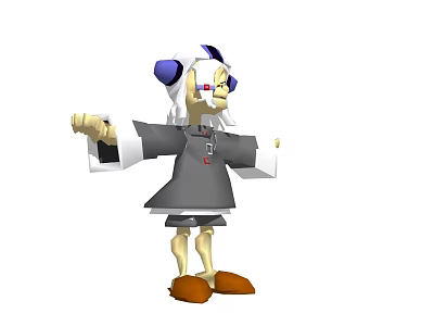 Game and Movie Character With Blue White Head Gray Robe Red Ornament Brown Shoes 3d model