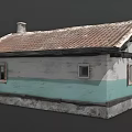 Rustic Cottage Exterior With Red Tile Roof Light Blue White Walls Porch Columns And Chimney