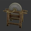 Traditional Manual Grindstone Tool With Wooden Stand And Rope Mechanism
