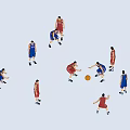 Group of People in Red and Blue Jerseys Actively Playing Basketball