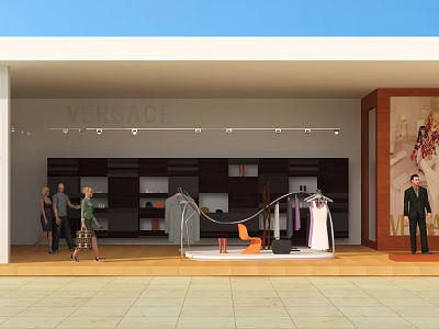 Versace Fashion Retail Store with Clothing Displays Shelves and Mannequins and Customers Shopping Inside 3d model