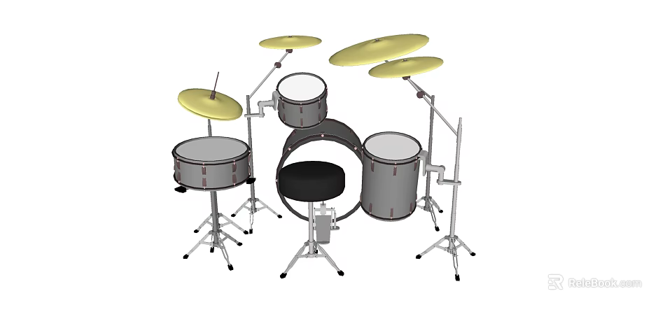 Complete Musical Instruments Drum Set With Cymbals Stands And Stool 3d model 