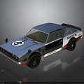Vintage Blue And White Race Car With DUNLOP Logo Rear Spoiler And Alloy Wheels