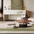 Modern Luxury Living Room Interior With Sofa Chair Carpet Fireplace Wall Art And Moon Chandelier
