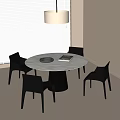 Modern Round Dining Table And Black Chairs Set With White Tabletop And Window Blinds 3d model