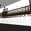 Modern Kitchenware Hanging Rack With Wine Bottles Wine Glasses And Decorative Design 3d model