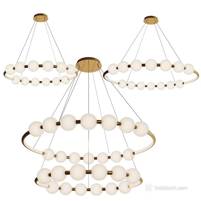 Modern Chandelier With Multi Layer Circular Frames And Glass Balls Design 3d model