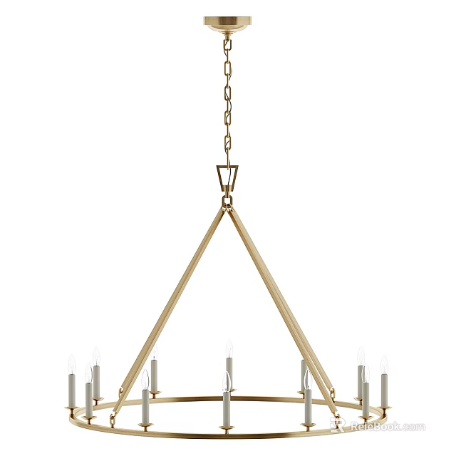 Elegant Gold Triangular Chandelier With Chain And Multiple Candle Style Bulbs 3d model