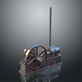 Vintage Steam Engine Model With Metal Wheel Piston Rod And Base On Reflective Surface